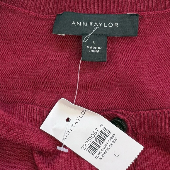 NWT ANN TAYLOR Cardigan Button Down Cotton Blend Maroon Large - Picture 3 of 7